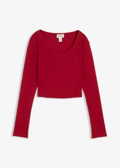 bonprix bonprix Camisetas>Camiseta corta de canalé Rojo atardecer