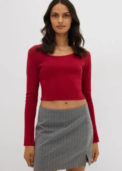 bonprix bonprix Camisetas>Camiseta corta de canalé Rojo atardecer