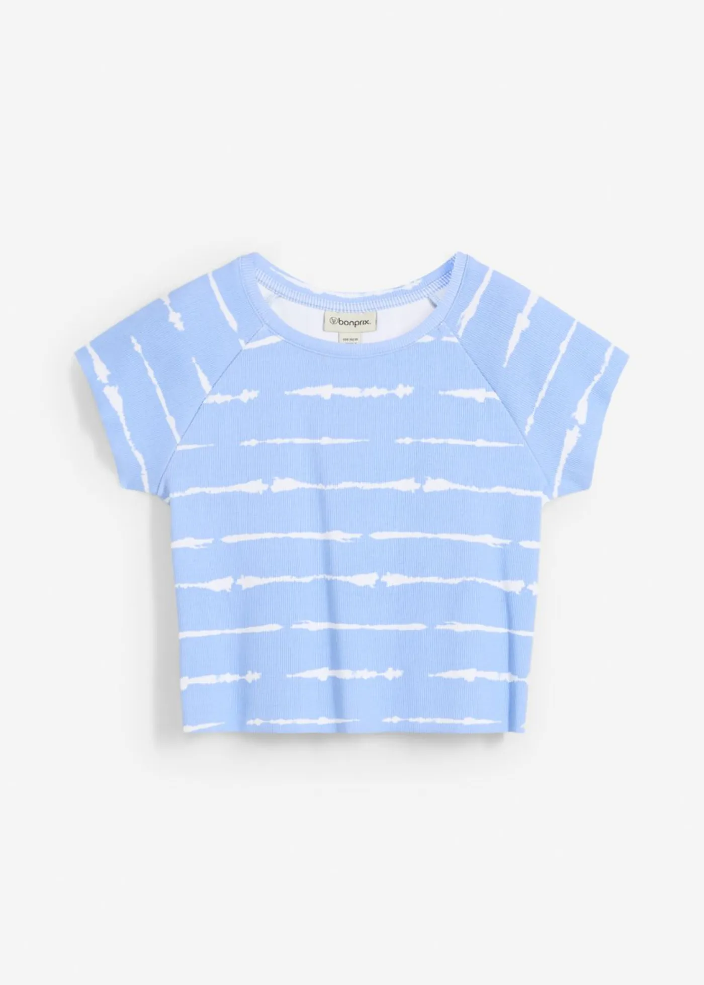 bonprix bonprix Camisetas>Camiseta corta de canalé Azul perla-blanco estampado