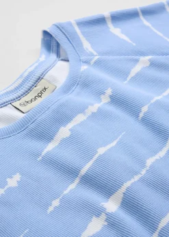 bonprix bonprix Camisetas>Camiseta corta de canalé Azul perla-blanco estampado