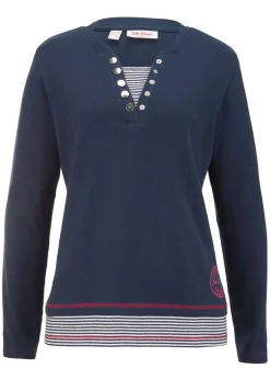 bonprix bonprix Camisetas>Camiseta de algodón 2 en 1 con manga larga Azul marino/pink lady/blanco de rayas