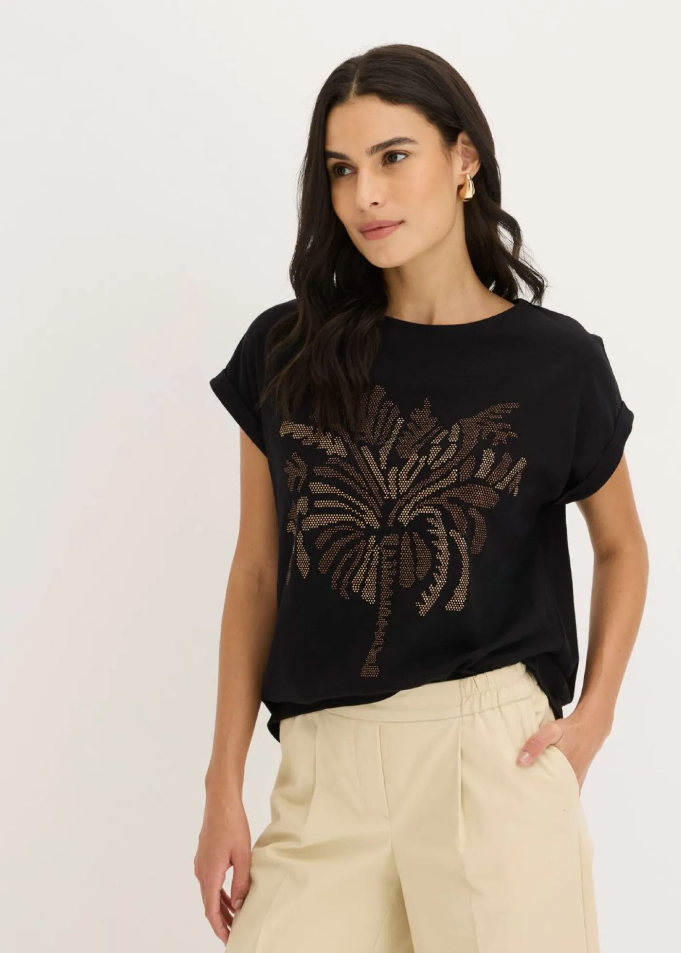 Mujer bonprix bonprix Camiseta de algodón con aplicación de tachuelas