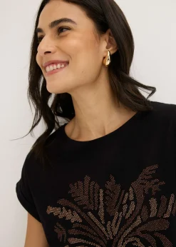 Mujer bonprix bonprix Camiseta de algodón con aplicación de tachuelas