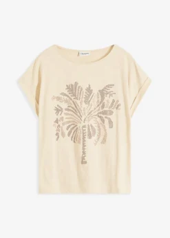 bonprix bonprix Camisetas>Camiseta de algodón con aplicación de tachuelas Arena claro