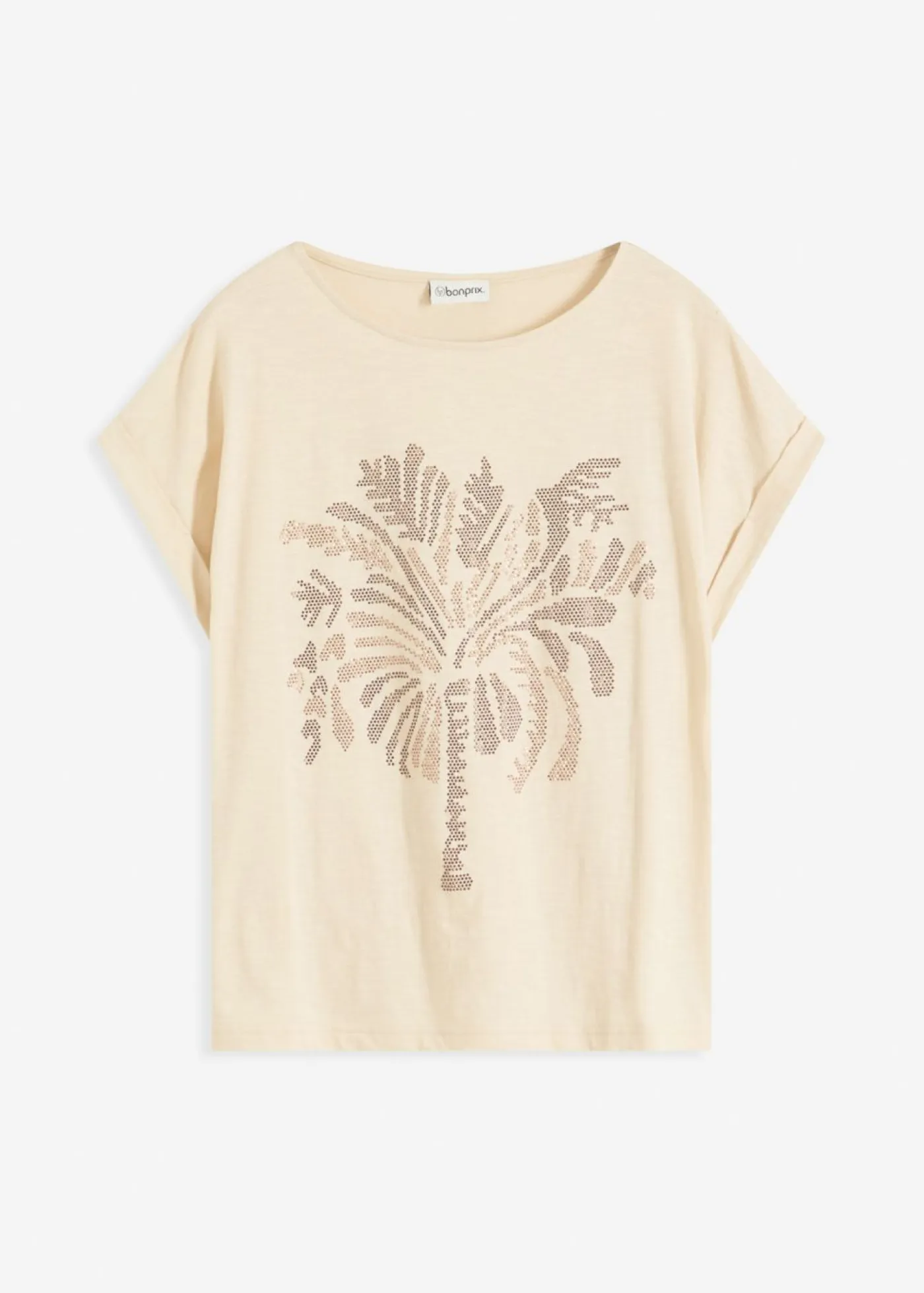 bonprix bonprix Camisetas>Camiseta de algodón con aplicación de tachuelas Arena claro