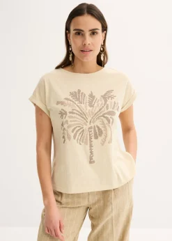 bonprix bonprix Camisetas>Camiseta de algodón con aplicación de tachuelas Arena claro