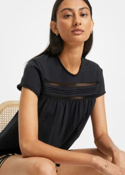 Mujer bonprix bonprix Camiseta de algodón con encaje