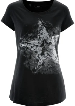 Mujer bonprix bonprix Camiseta de algodón e hilo flameado con manga corta