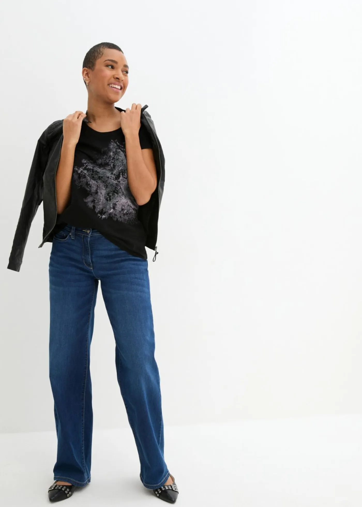 Mujer bonprix bonprix Camiseta de algodón e hilo flameado con manga corta