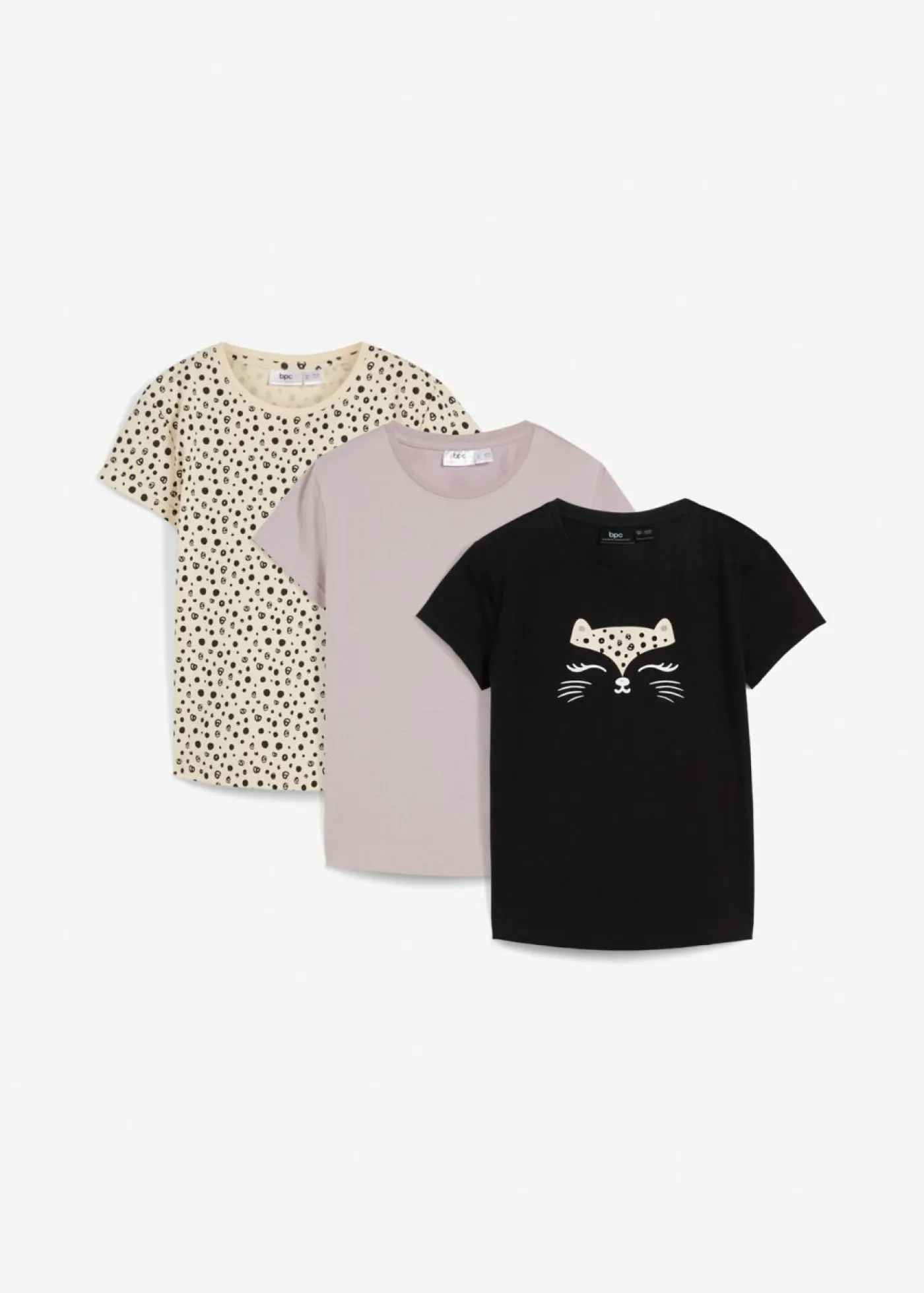 bonprix bonprix Ropa 9 A 16 Años·Camisetas Y Camisas|Ropa 9 A 16 Años·Packs De Ropa>Camiseta de algodón orgánico puro (3 unidades) Lila + arena brasileña + negro