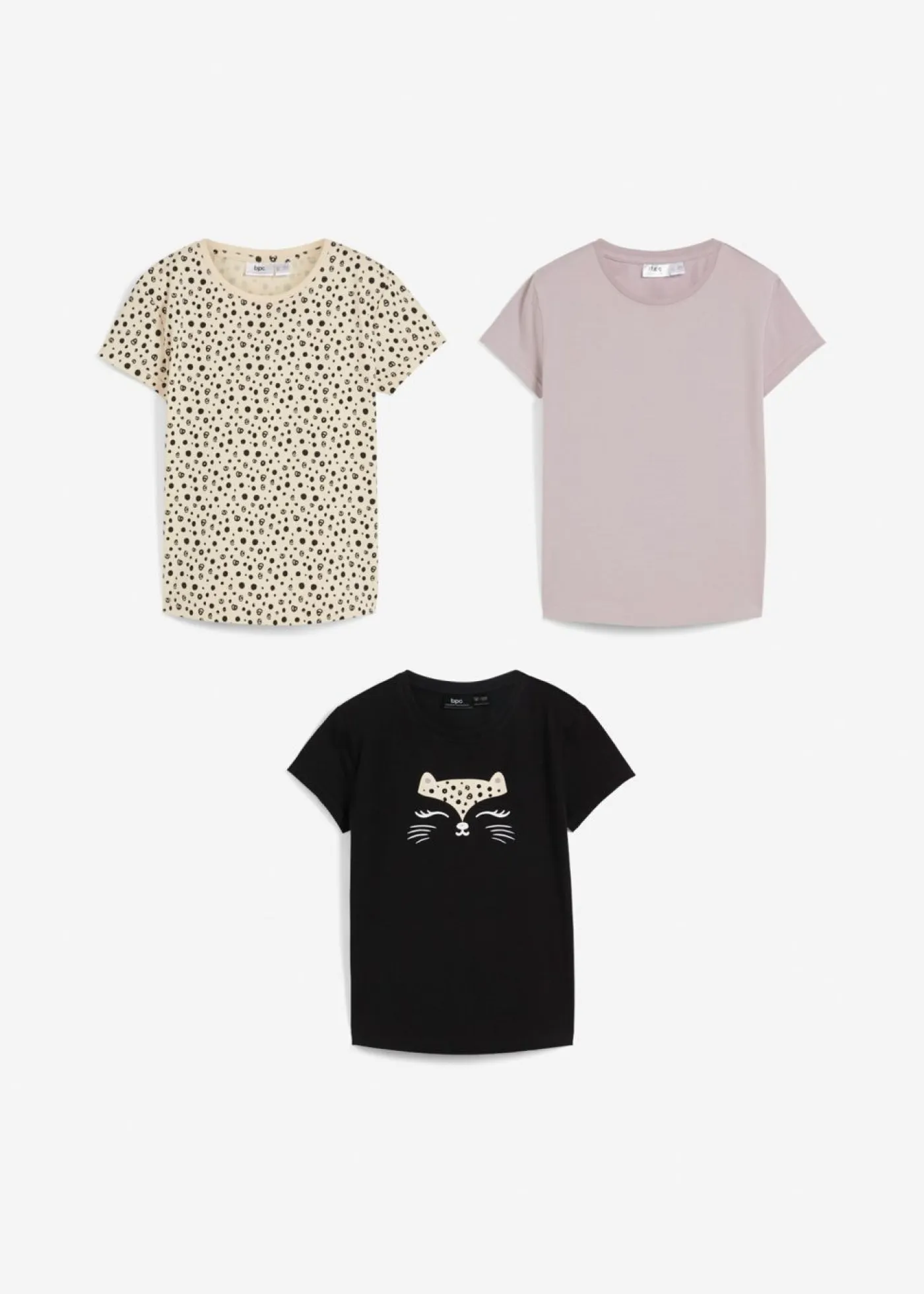 bonprix bonprix Ropa 9 A 16 Años·Camisetas Y Camisas|Ropa 9 A 16 Años·Packs De Ropa>Camiseta de algodón orgánico puro (3 unidades) Lila + arena brasileña + negro