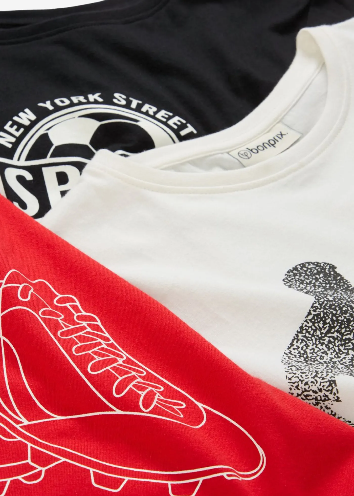 bonprix bonprix Ropa 9 A 16 Años·Camisetas|Ropa 9 A 16 Años·Packs De Ropa>Camiseta de algodón orgánico puro (3 unidades) fresa-blanco lana-negro