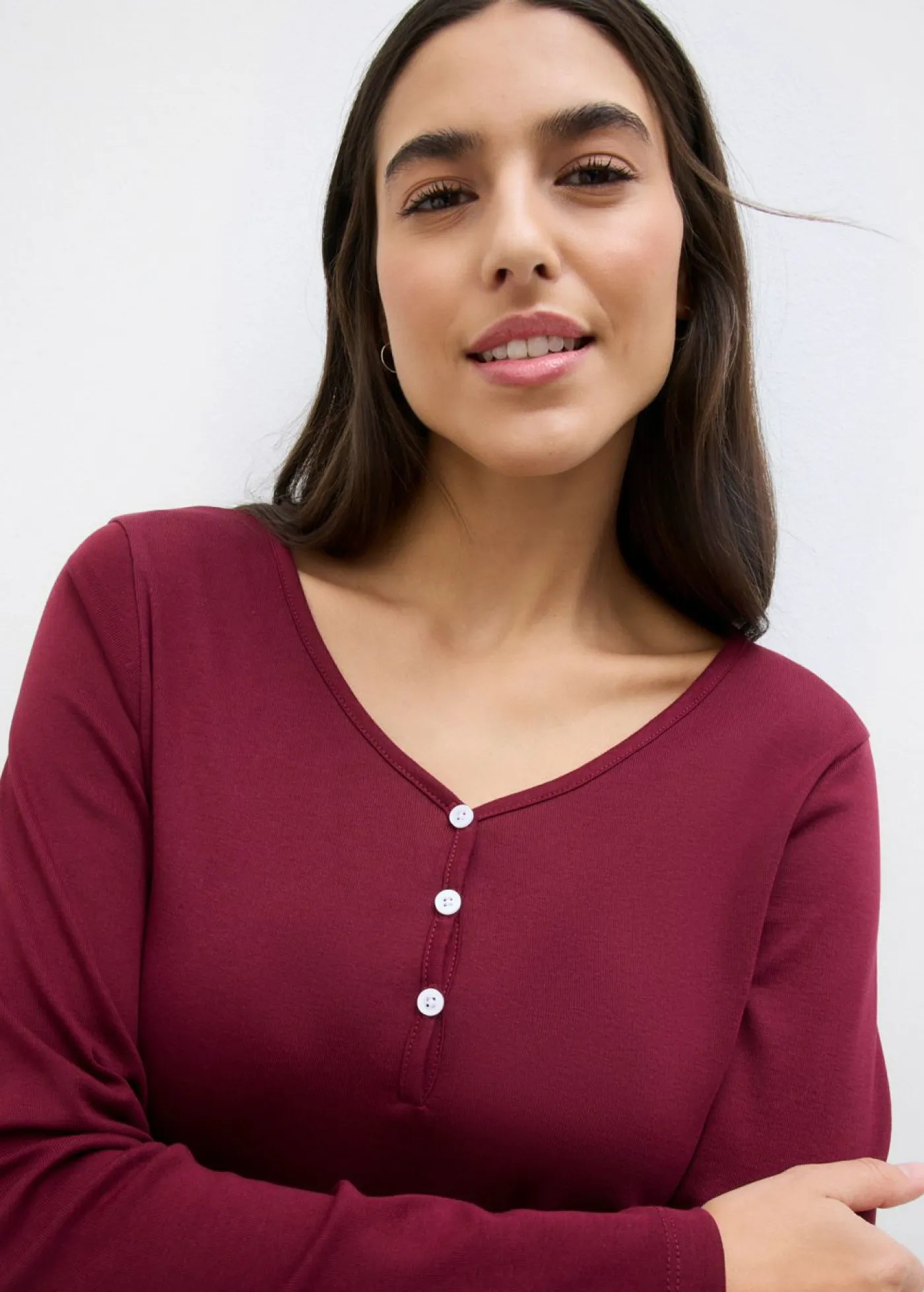 bonprix bonprix Básicos|Camisetas>Camiseta de algodón orgánico puro con manga larga rojo avellana