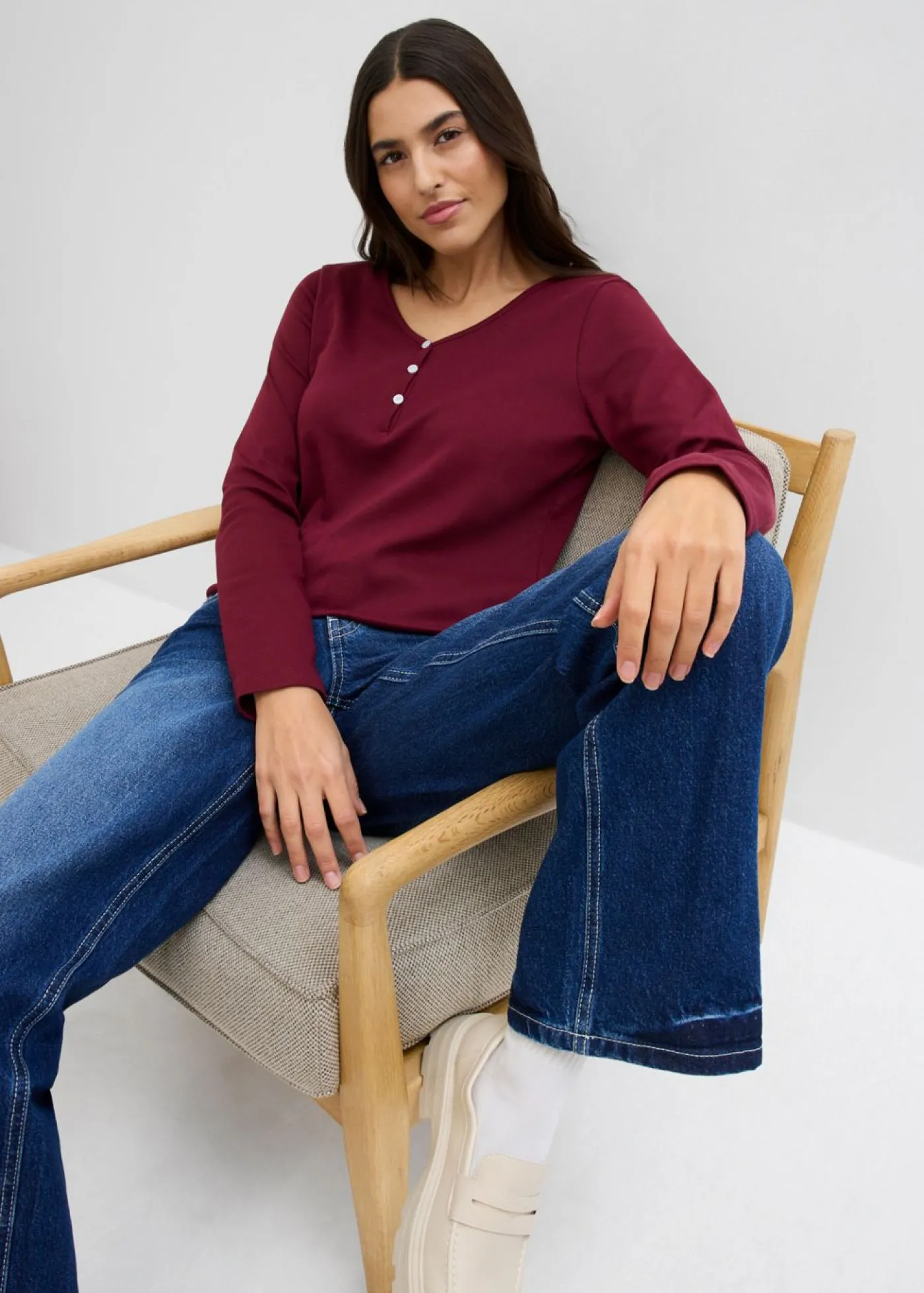 bonprix bonprix Básicos|Camisetas>Camiseta de algodón orgánico puro con manga larga rojo avellana