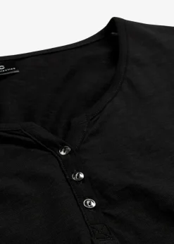 bonprix bonprix Camisetas>Camiseta de algodón orgánico puro con botones Negro