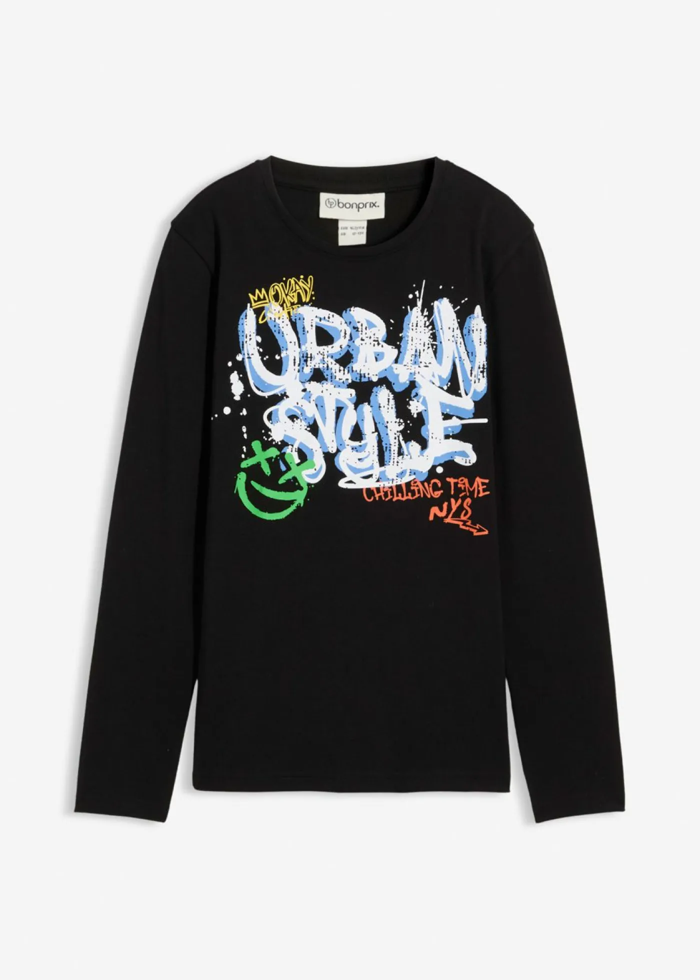 bonprix bonprix Ropa 9 A 16 Años·Camisetas>Camiseta de algodón orgánico puro con manga larga Negro