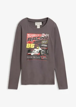 bonprix bonprix Ropa 9 A 16 Años·Camisetas>Camiseta de algodón orgánico puro con manga larga Pizarra estampado