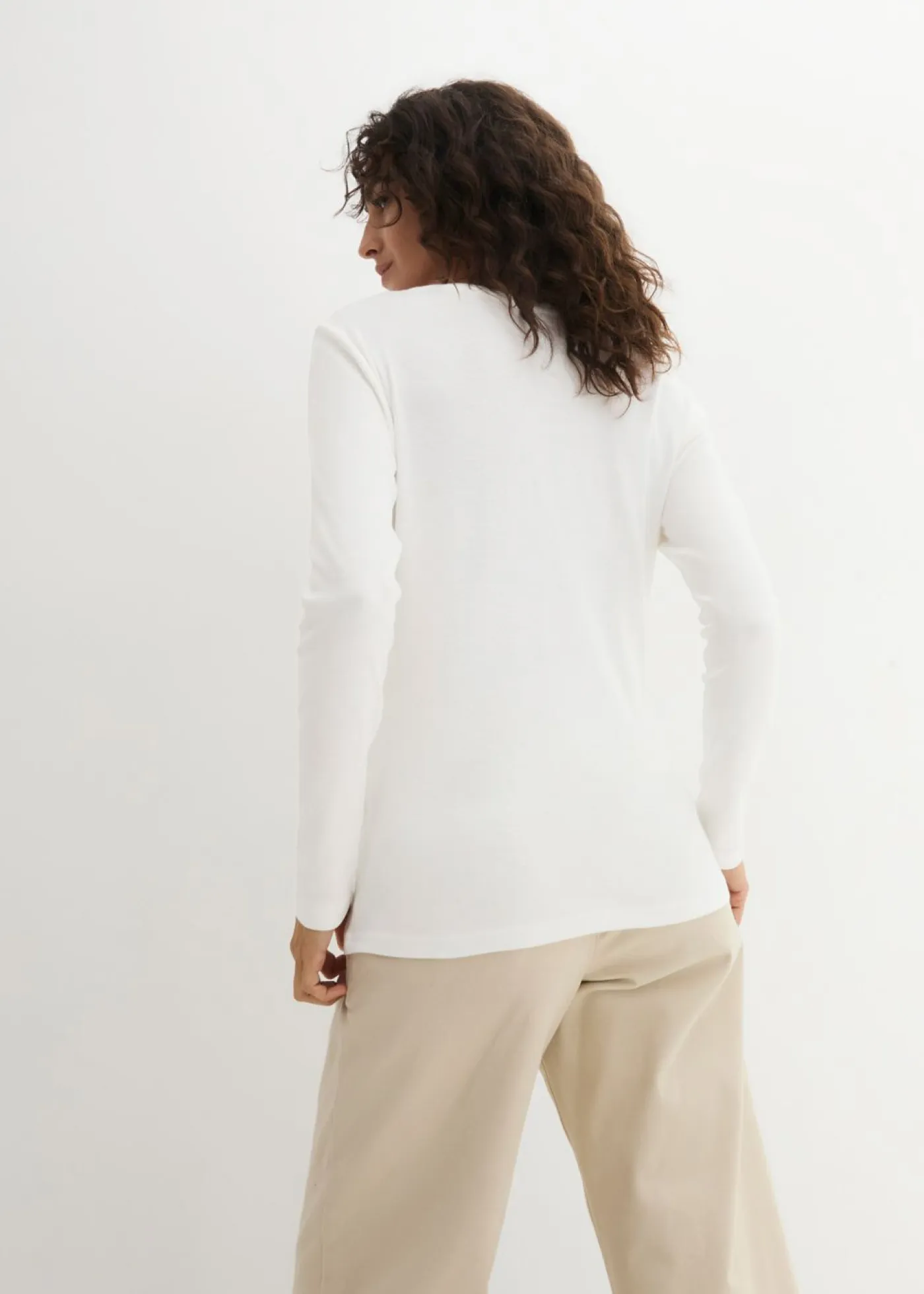 bonprix bonprix Básicos|Camisetas>Camiseta de algodón orgánico puro con manga larga Blanco