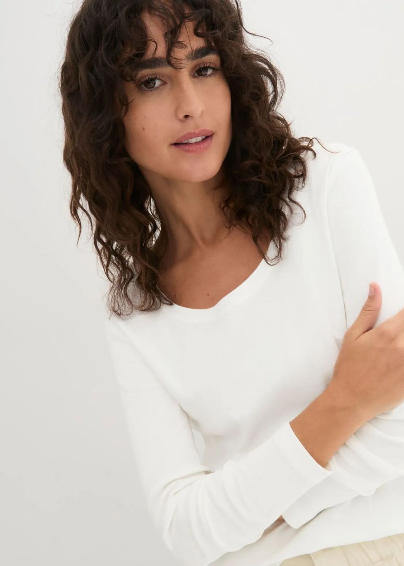 bonprix bonprix Básicos|Camisetas>Camiseta de algodón orgánico puro con manga larga Blanco