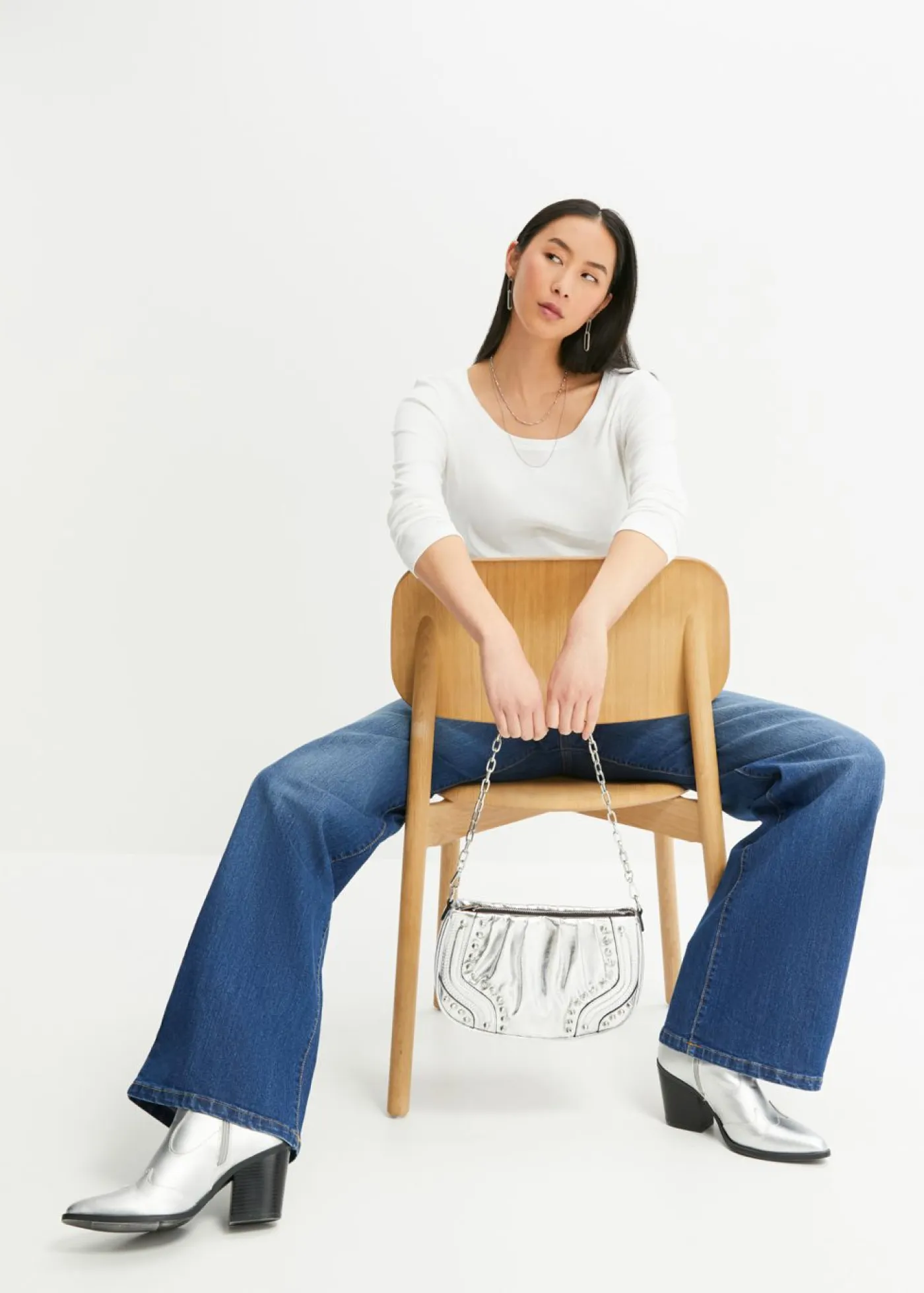 bonprix bonprix Básicos|Camisetas>Camiseta de algodón orgánico puro con manga larga Blanco