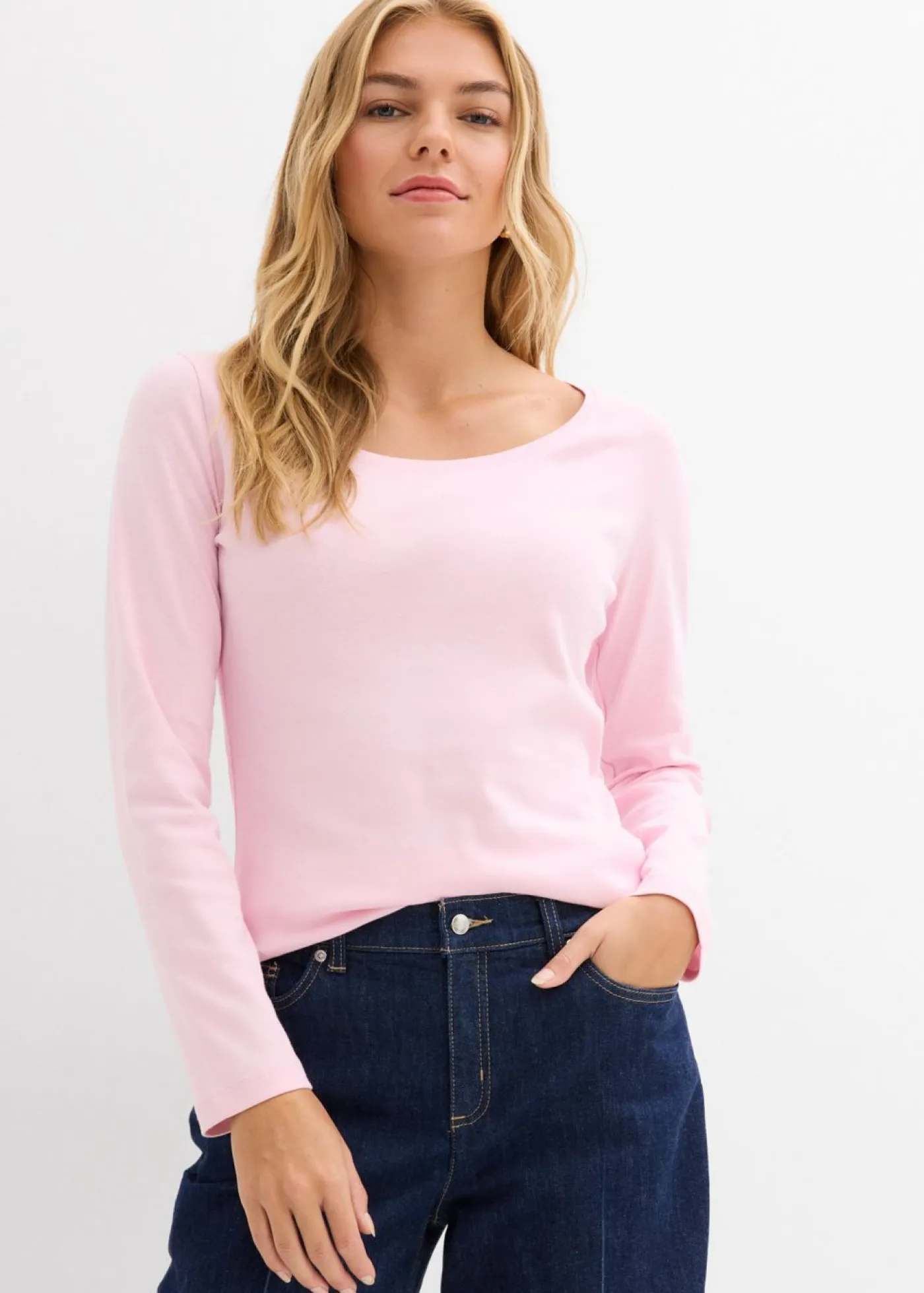 bonprix bonprix Básicos|Camisetas>Camiseta de algodón orgánico puro con manga larga rosa cristal