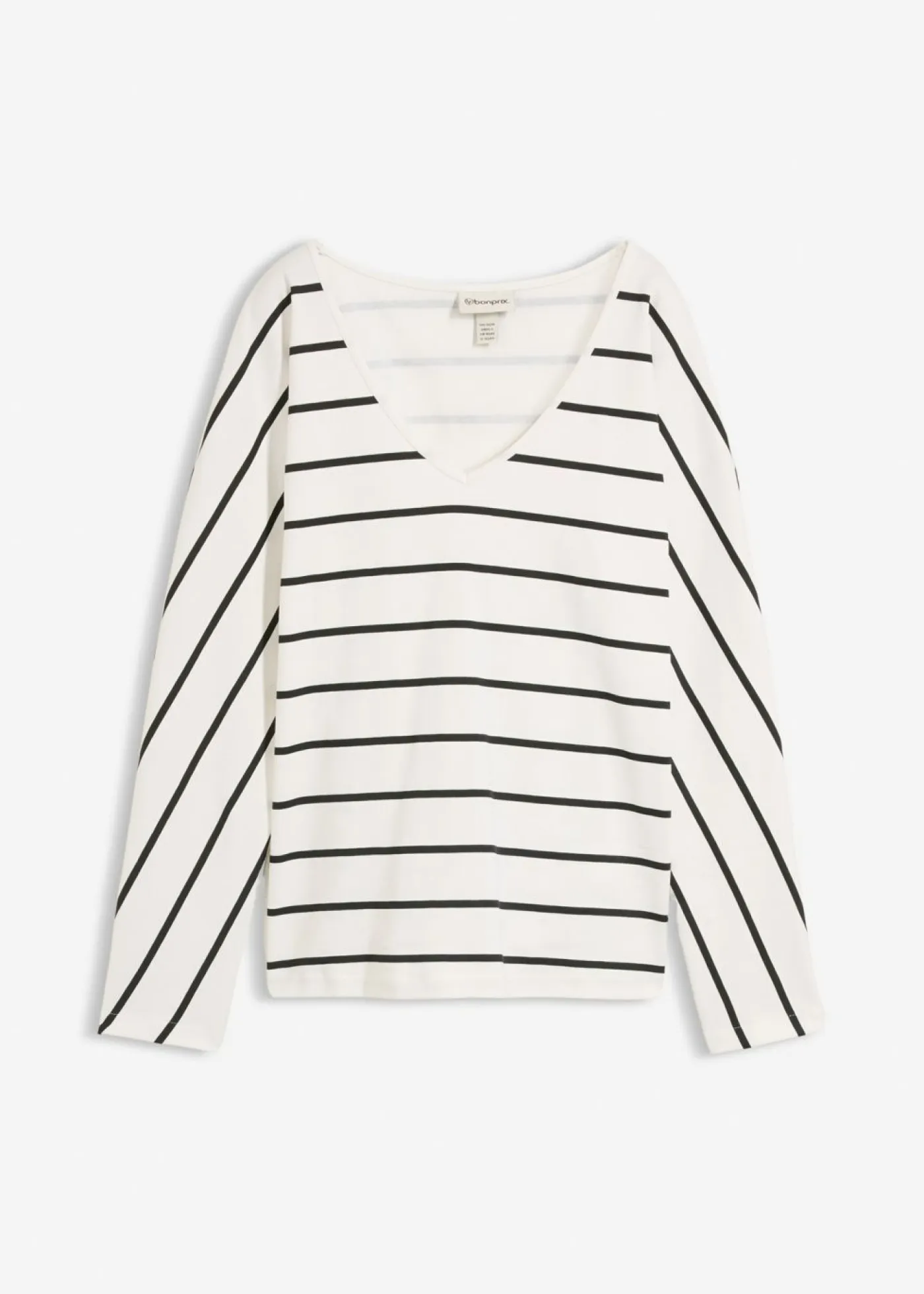 bonprix bonprix Camisetas|Novedades>Camiseta de algodón orgánico puro con manga larga blanco lana-negro con rayas