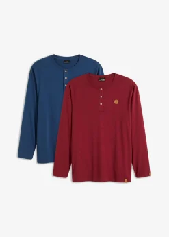 bonprix bonprix Camisetas Y Polos>Camiseta de algodón orgánico puro con manga larga y cuello henley (2 unidades) Azul almirante+rojo azalea