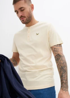 Hombre bonprix bonprix Camiseta de algodón orgánico puro con cuello henley (3 unidades)