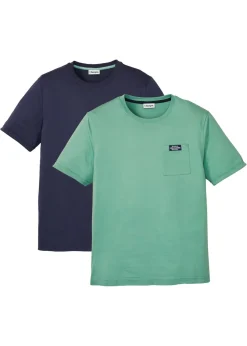 bonprix bonprix Básicos En Rebajas|Camisetas Y Polos>Camiseta de algodón orgánico puro (2 unidades) salvia+azul marino