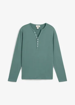 Hombre bonprix bonprix Camiseta de algodón orgánico puro con cuello henley, manga larga y corte entallado