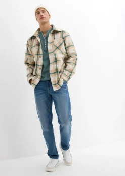 Hombre bonprix bonprix Camiseta de algodón orgánico puro con cuello henley, manga larga y corte entallado