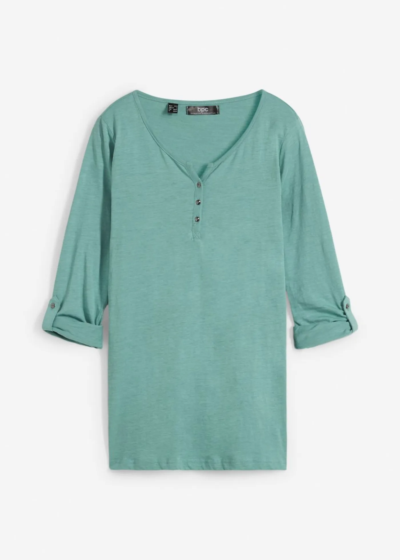 bonprix bonprix Camisetas>Camiseta de algodón orgánico puro con botones Salvia ahumado