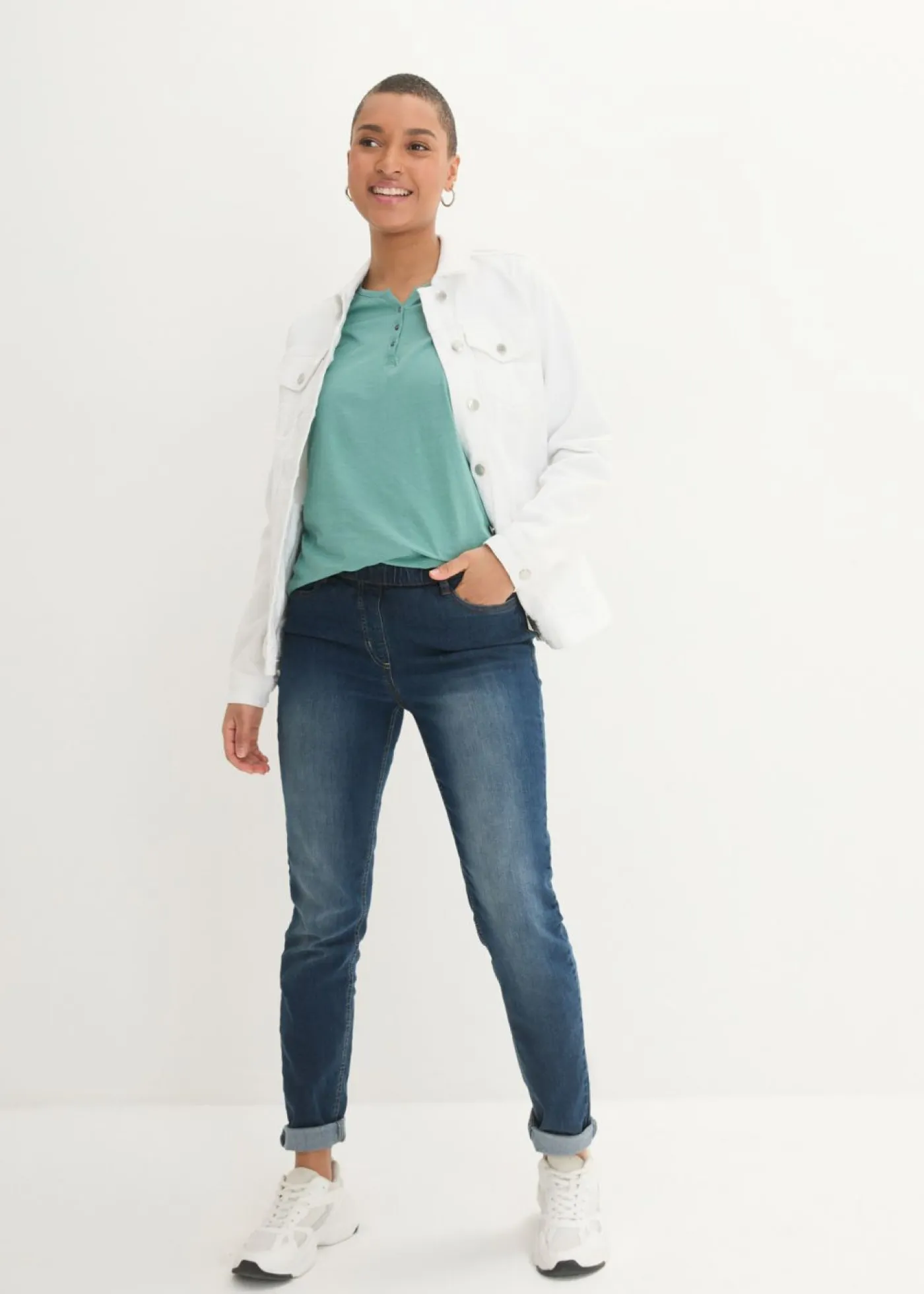 bonprix bonprix Camisetas>Camiseta de algodón orgánico puro con botones Salvia ahumado