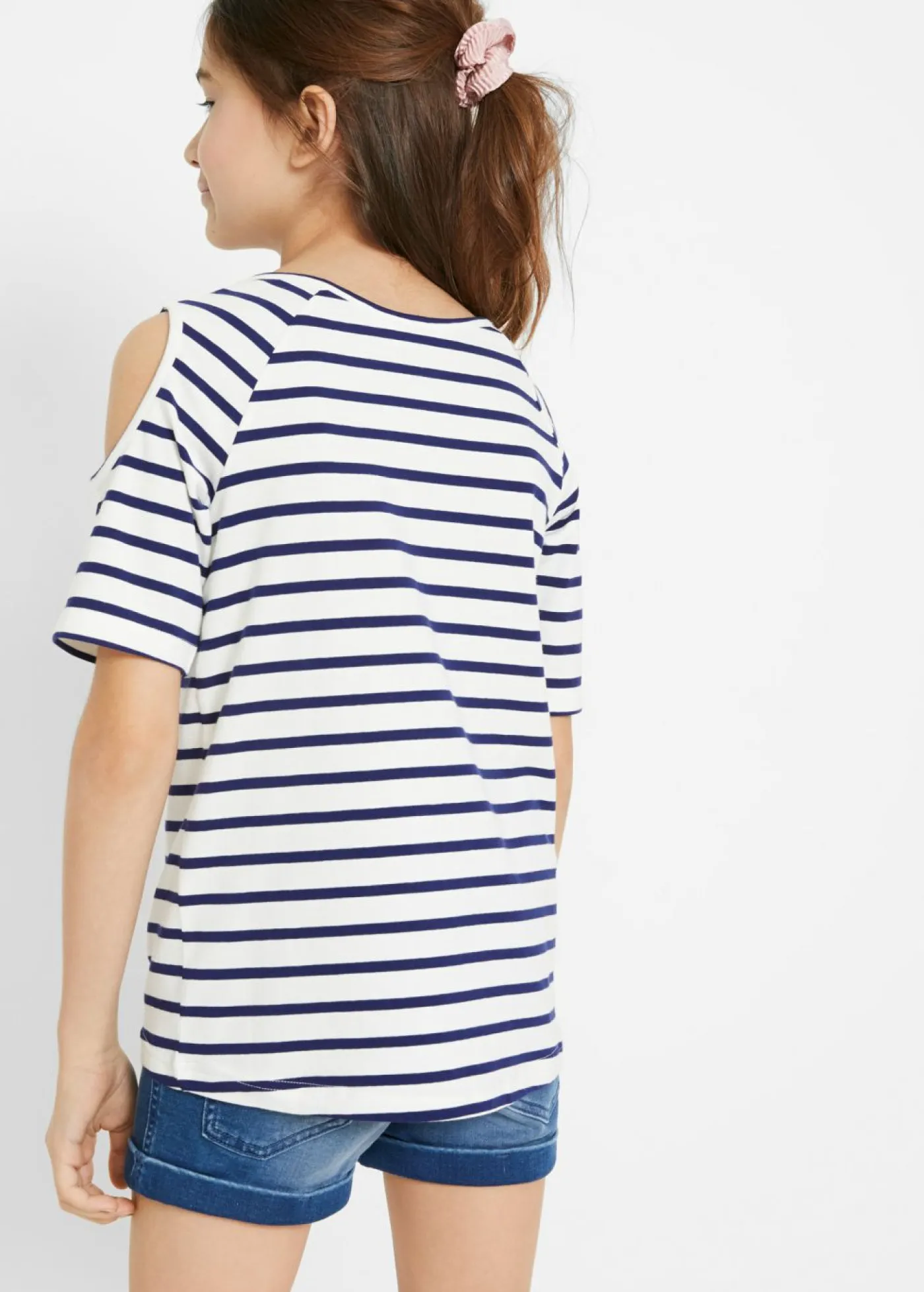 bonprix bonprix Ropa 9 A 16 Años·Camisetas Y Camisas|Ropa 9 A 16 Años·Packs De Ropa>Camiseta de algodón orgánico con hombros al descubierto (2 unidades) azul medianoche. / crema suave / verde mar a rayas