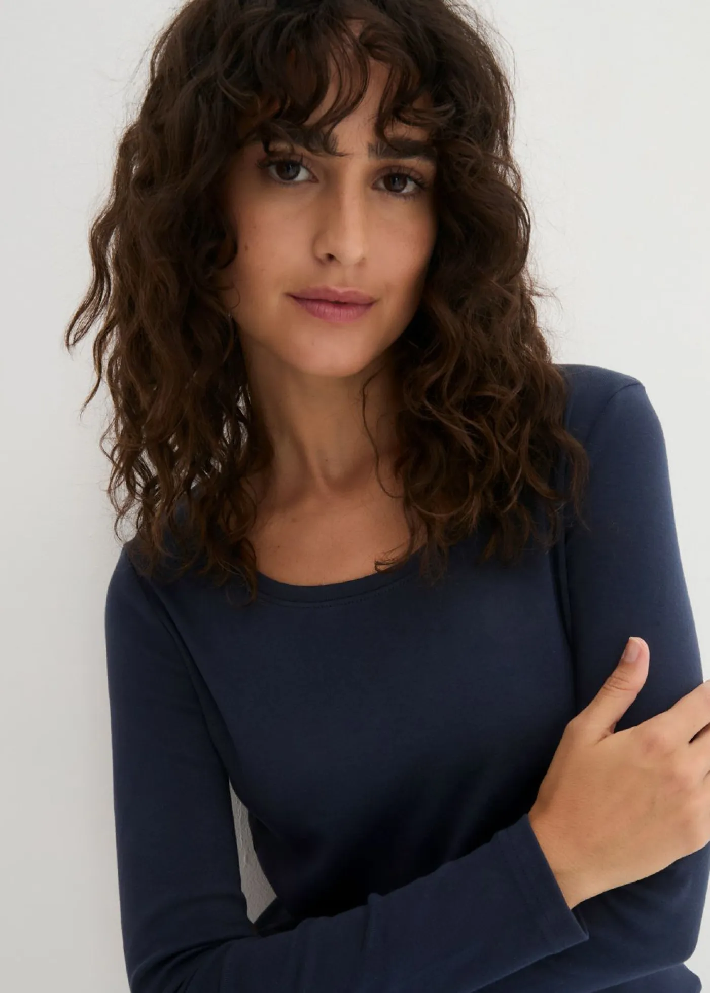 bonprix bonprix Básicos|Camisetas>Camiseta de algodón orgánico puro con manga larga Azul marino