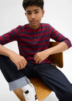 Niños bonprix bonprix Camiseta de algodón orgánico puro con cuello henley (2 unidades)
