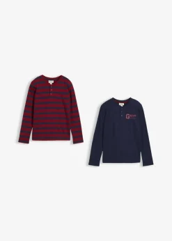 Niños bonprix bonprix Camiseta de algodón orgánico puro con cuello henley (2 unidades)
