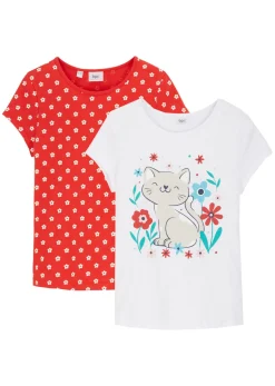 bonprix bonprix Ropa 2 A 9 Años·Camisetas|Ropa 2 A 9 Años·Multipack>Camiseta de algodón orgánico puro (2 unidades) fresa+blanco con flores