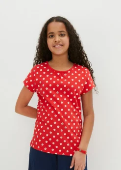 bonprix bonprix Ropa 2 A 9 Años·Camisetas|Ropa 2 A 9 Años·Multipack>Camiseta de algodón orgánico puro (2 unidades) fresa+blanco con flores