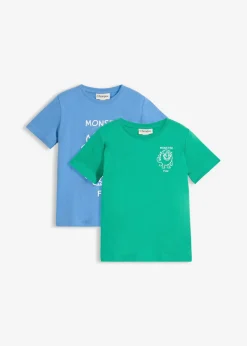 bonprix bonprix Ropa 2 A 9 Años·Multipack|Ropa 2 A 9 Años·Camisetas>Camiseta de algodón orgánico puro (2 unidades) azul cristal+verde jade