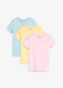 bonprix bonprix Ropa 2 A 9 Años·Multipack|Ropa 2 A 9 Años·Camisetas>Camiseta de algodón orgánico puro (3 unidades) rosa cristal+azul hielo+amarillo claro