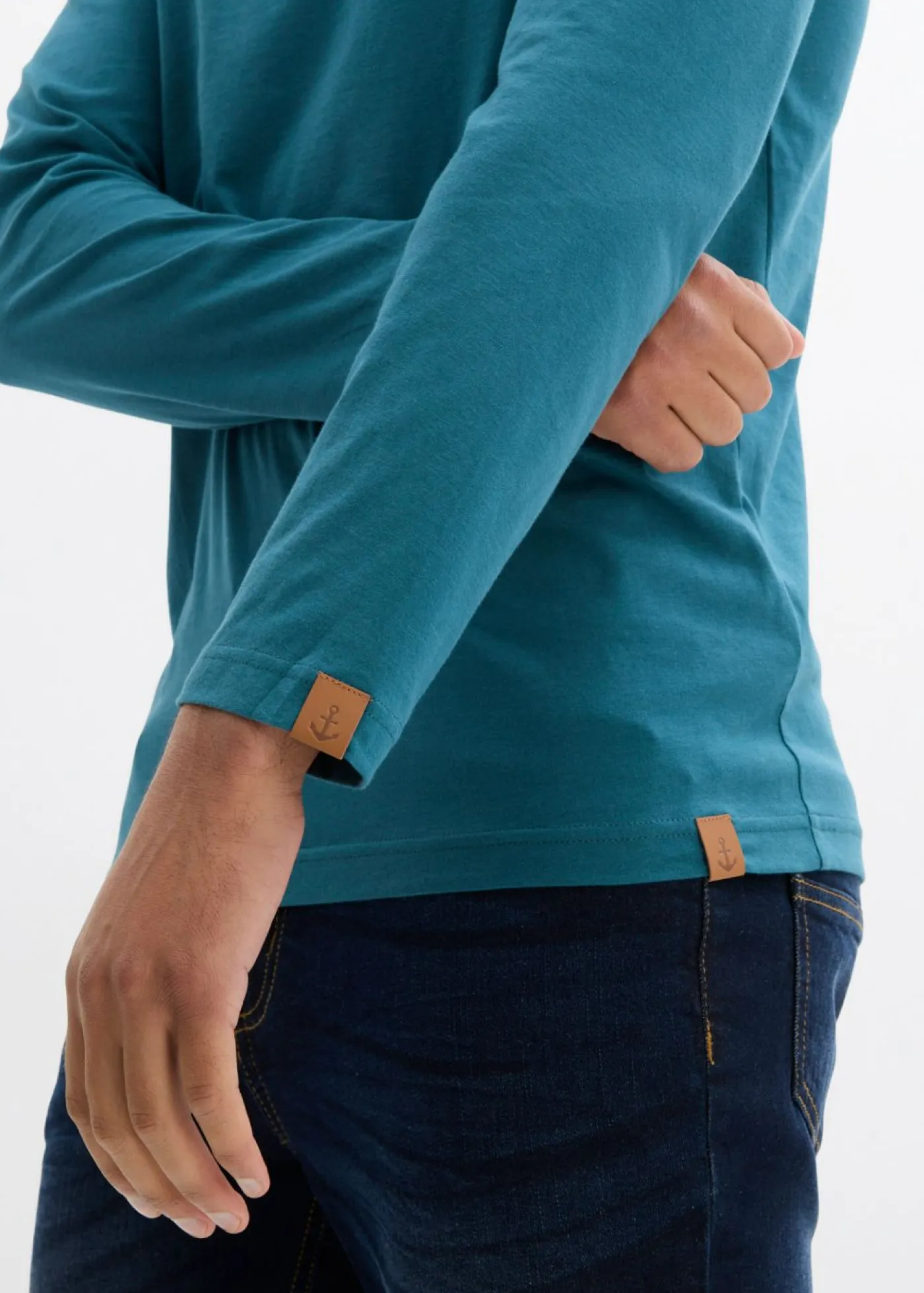 bonprix bonprix Camisetas Y Polos>Camiseta de algodón orgánico puro con manga larga y cuello henley (2 unidades) Verde pimiento/azul marino