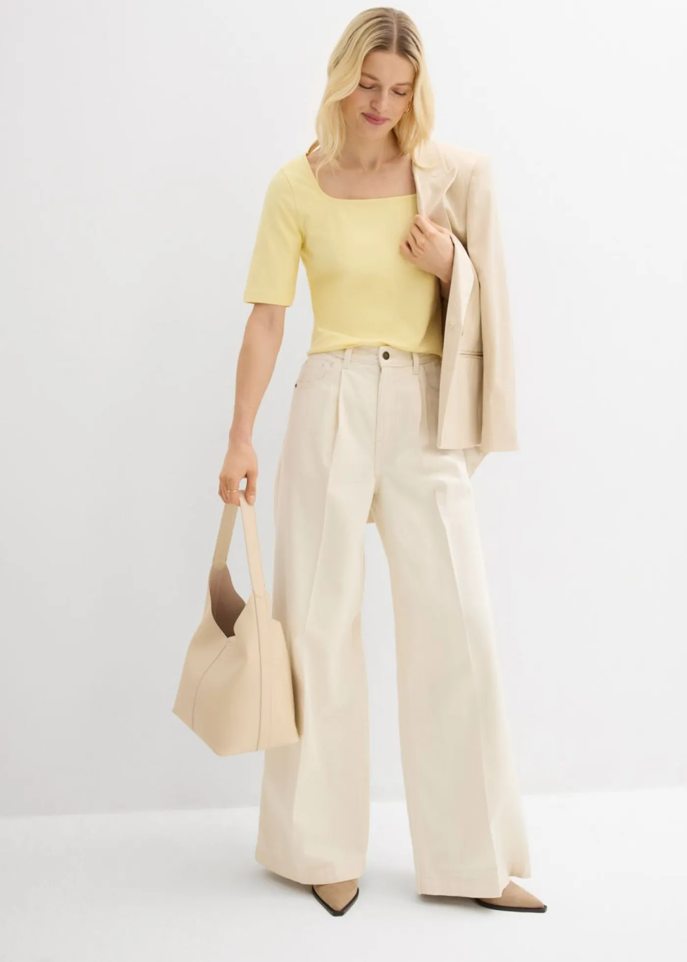 bonprix bonprix Básicos|Camisetas>Camiseta de algodón orgánico pesado Amarillo claro