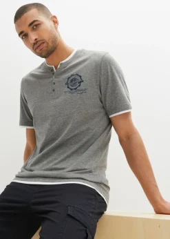 Hombre bonprix bonprix Camiseta de algodón orgánico puro con cuello henley y manga corta (2 unidades)