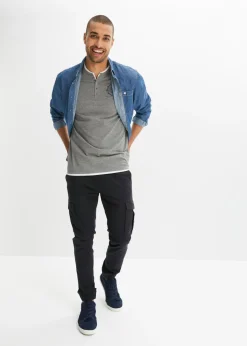 Hombre bonprix bonprix Camiseta de algodón orgánico puro con cuello henley y manga corta (2 unidades)