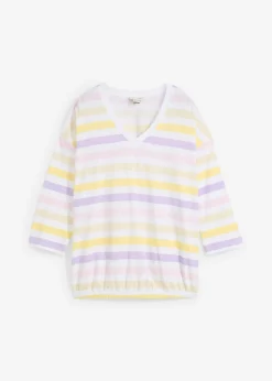 bonprix bonprix Camisetas>Camiseta de algodón orgánico con mangas 3/4 lila empolvado de rayas