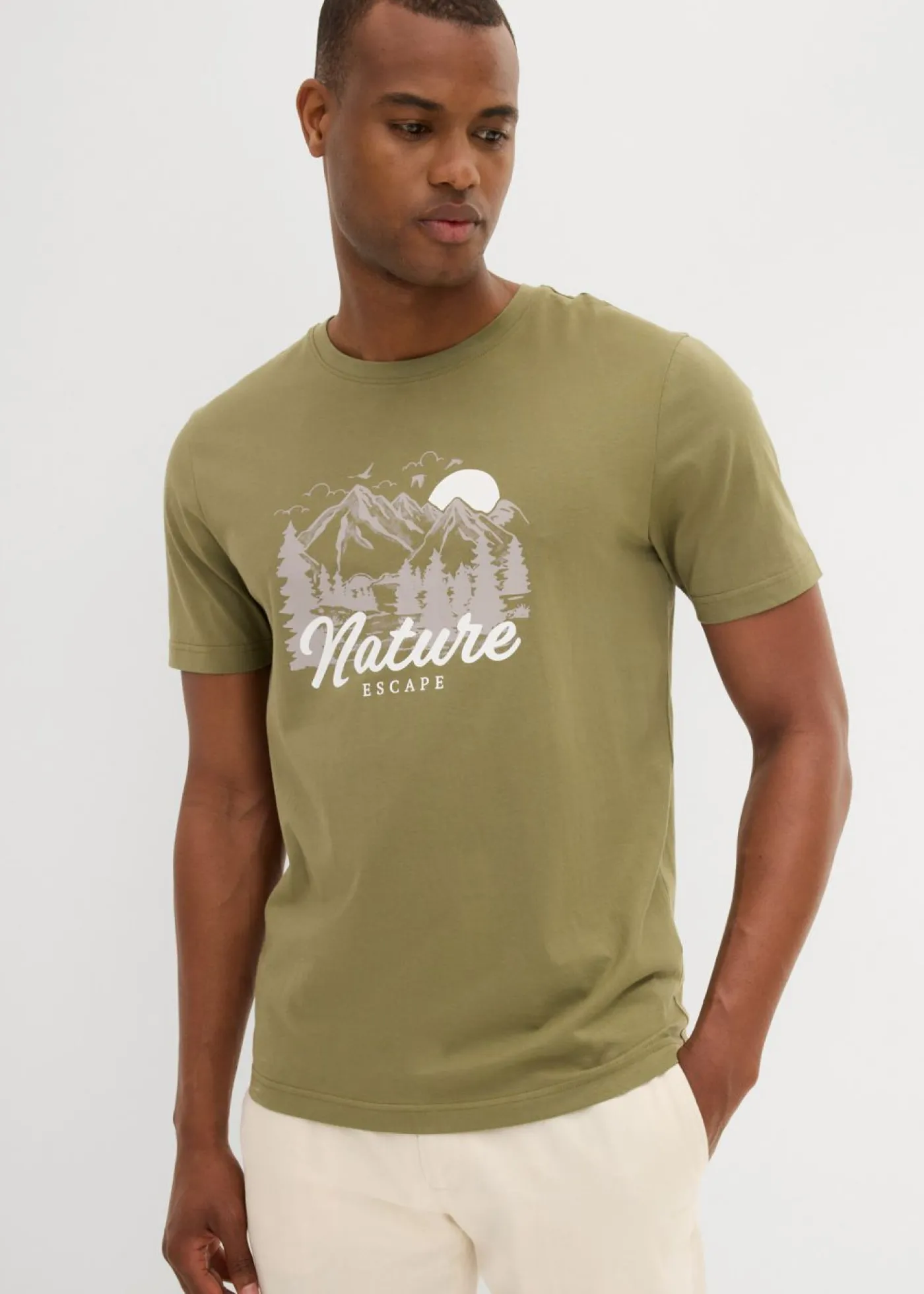 bonprix bonprix Ropa Deportiva|Camisetas Y Polos>Camiseta de algodón orgánico puro Crudo/gris metálico estampado