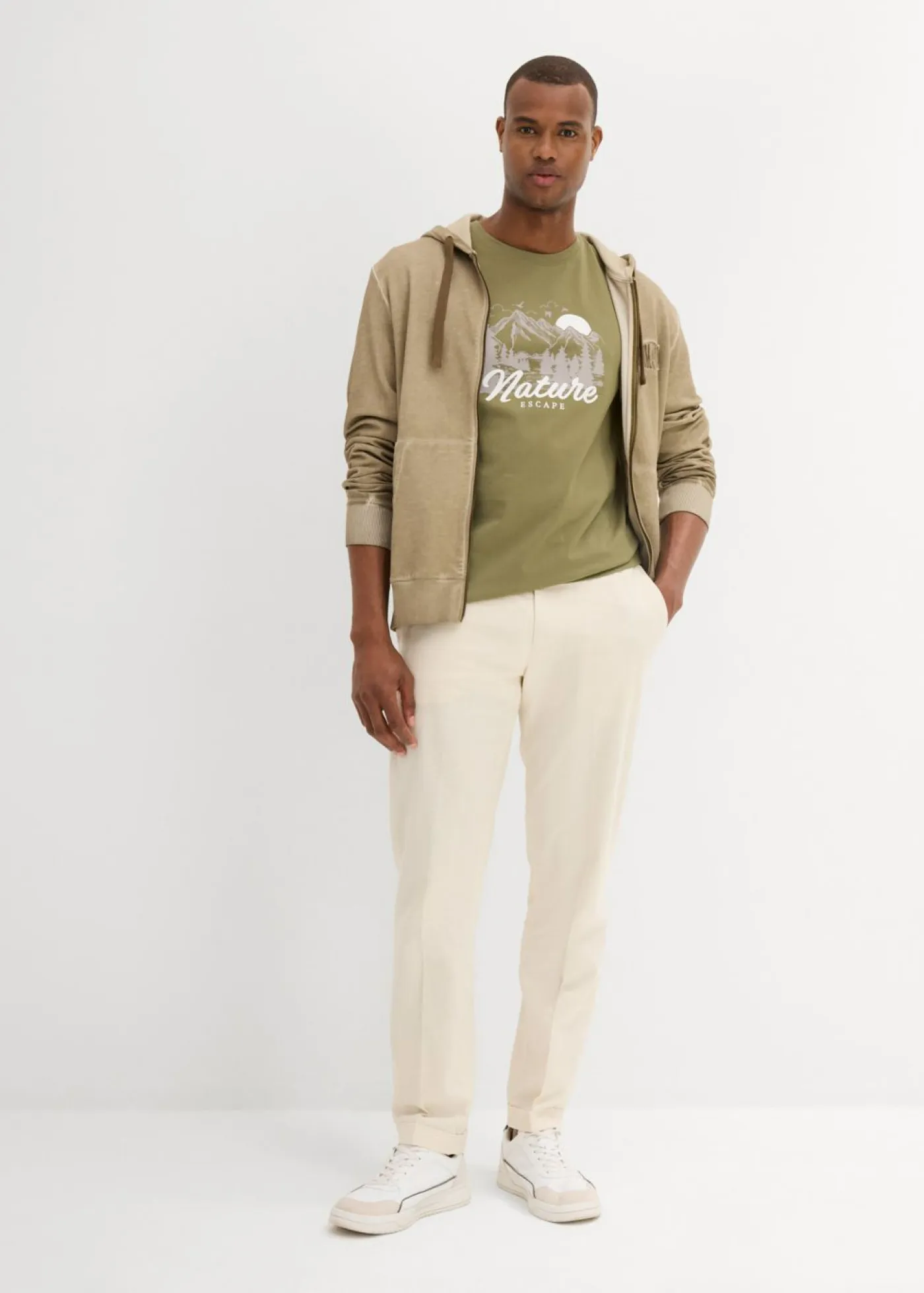 bonprix bonprix Ropa Deportiva|Camisetas Y Polos>Camiseta de algodón orgánico puro Crudo/gris metálico estampado