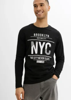 bonprix bonprix Camisetas Y Polos|Novedades>Camiseta de algodón orgánico puro con manga larga y corte ajustado Negro