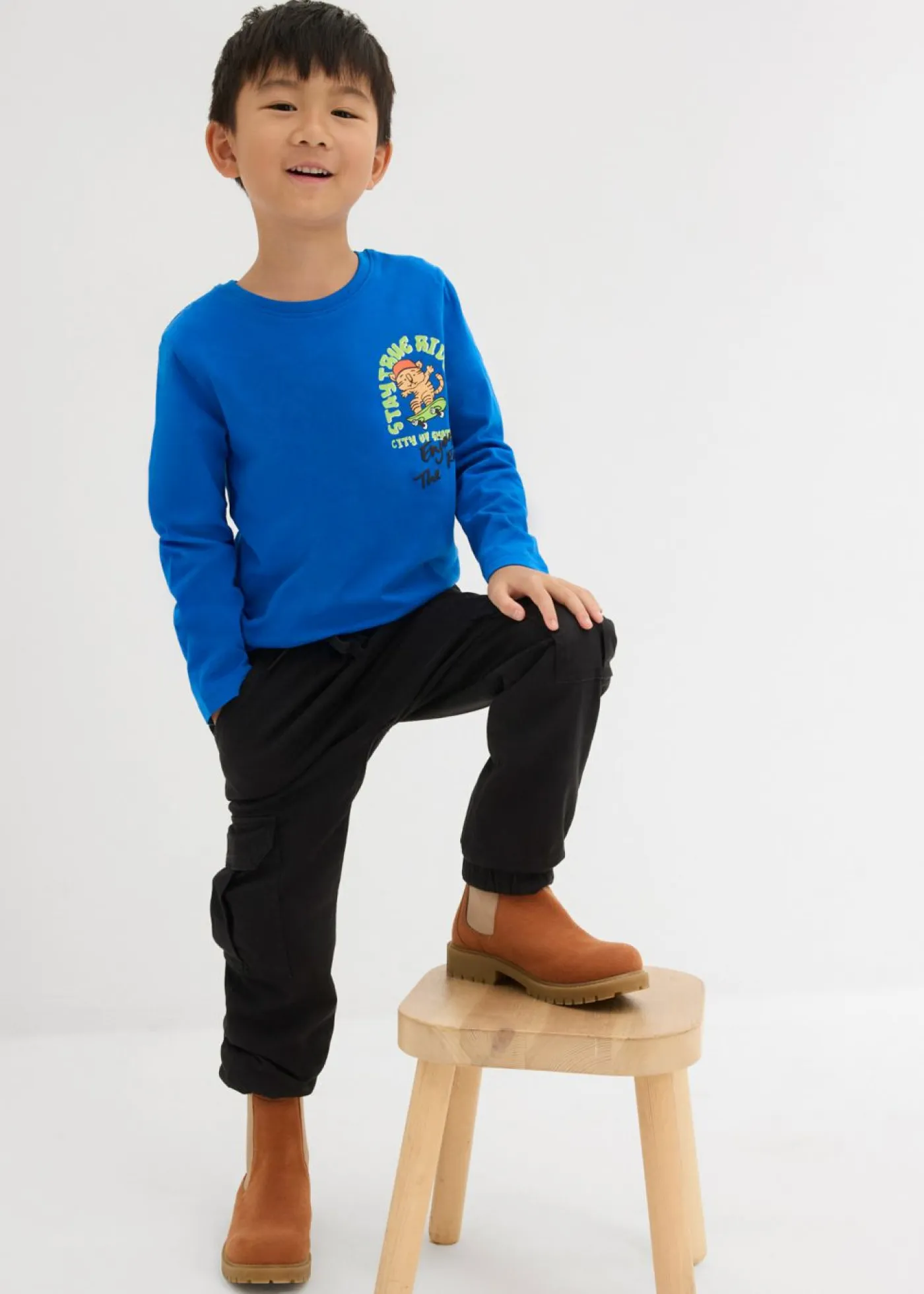 bonprix bonprix Ropa 2 A 9 Años·Camisetas>Camiseta de algodón orgánico puro con manga larga Azur